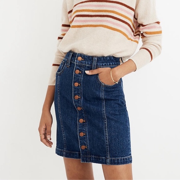 NEW🍒Madewell Button Up Stretch Denim MinI Skirt - Picture 1 of 6